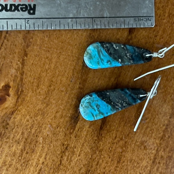 SOLD……Turquoise Slab Earrings - Picture 3 of 6